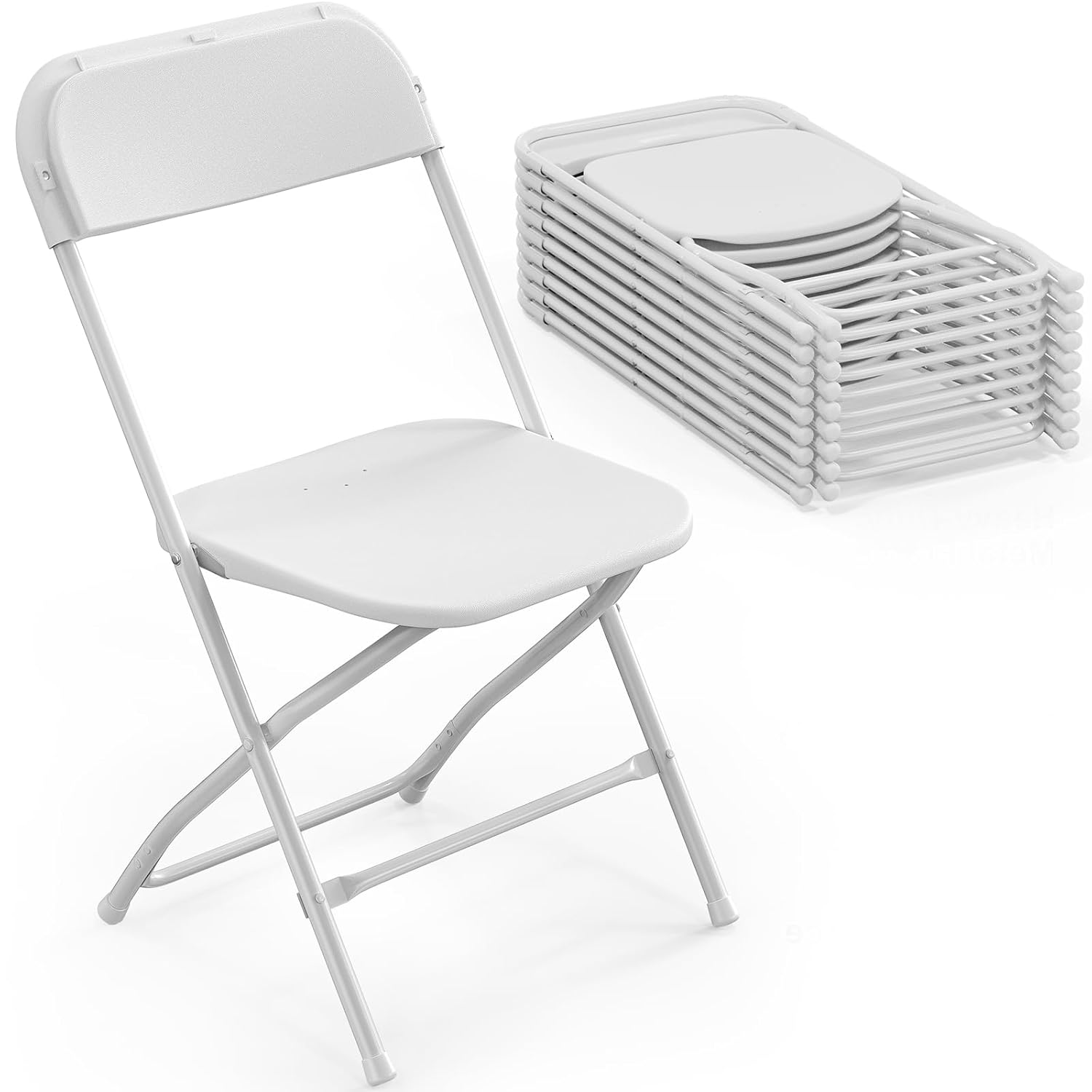 Folding Chairs Set of 10, White Plastic Chair Sturdy Seat with Metal Frame, Perfect for Party, Event, Wedding,, Customized