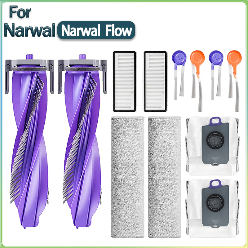 Adequado para acessórios de aspirador de pó robô Narwal Flow: escova principal/esfregão de trilha/escova lateral/filtro HEPA/saco de pó