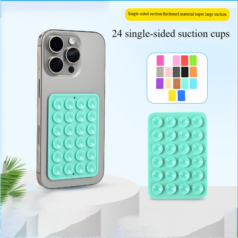 24 ventosas de silicona, adhesivo minimalista negro, funda antideslizante para teléfono, soporte para teléfono portátil y móvil, soporte cuadrado portátil