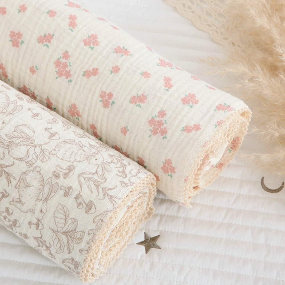Soft Floral Muslin Baby Blanket Two Layers Cotton Receiving Blanket Lightweight Stroller Blanket Summer