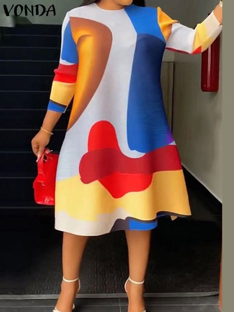 VONDA-vestido holgado de talla grande 5XL para mujer, traje elegante con estampado bohemio para fiesta, informal, 2024