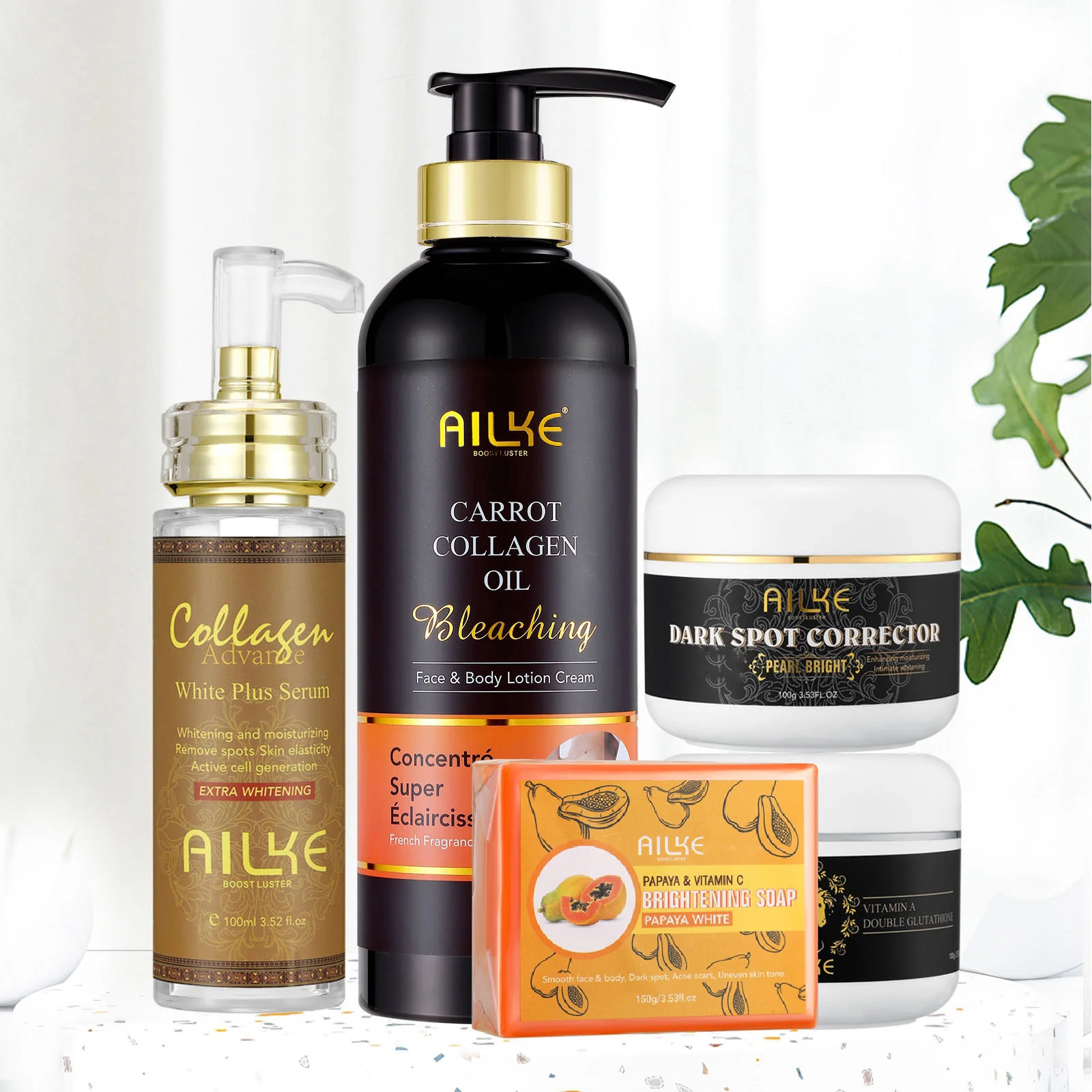 AILKE Whitening Huidverzorgingsset met collageen, natuurlijk caroteen, hydrateren, donkere vlekken verminderen, lichter, voor alle huidtypes
