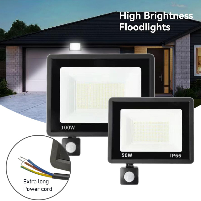 Reflector LED con Sensor de movimiento PIR, luz de pared para exteriores, luz blanca, 100W, 50W, 30W, 20W, 10W, IP66, foco LED impermeable para jardín