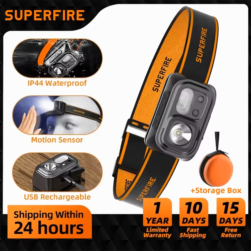 SUPERFIRE ミニ充電式強力なヘッドランプハイキングキャンプ USB C ヘッドライト LED センサーヘッドライトフロントヘッドランプ作業用