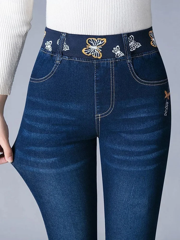 Neue Mutter Vintage lässig Stretch Jeans hose Frau hohe Taille schlanke Bleistift Jeans Frühling Herbst koreanische große Größe 7xl Kot Pantolon
