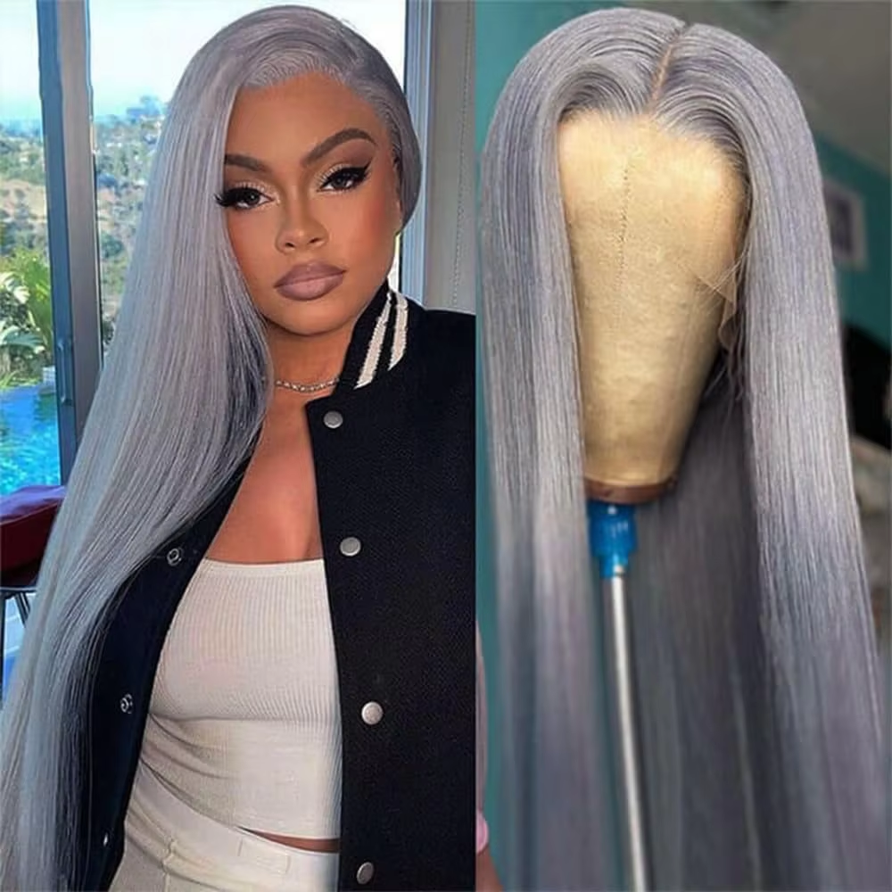Parrucca anteriore in pizzo grigio dritto 13x6 capelli umani pre pizzicati Remy brasiliano argento grigio parrucca frontale in pizzo parrucche per capelli umani dell'onda del corpo