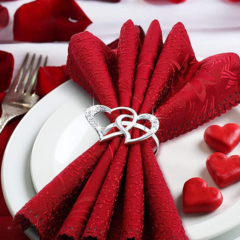Double Heart Napkin Rings 6X Hollow-Out Napkin Ring With Rhinestone Home Decoration Party Supplies For Wedding Dinner Party
