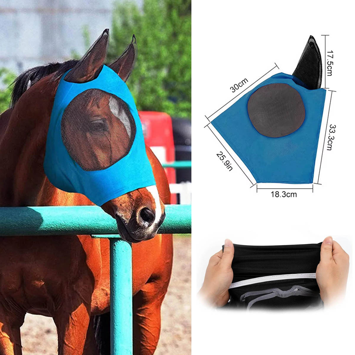 Máscara de cavalo respirável óculos de verão orelhas de mosquito ajuste confortável com proteção uv malha cavalo mosca máscara suprimentos equestres