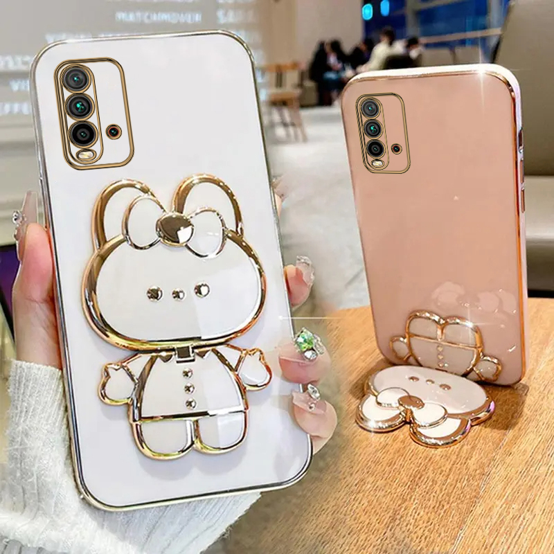 Espejo de maquillaje lindo conejo teléfono funda con soporte para Xiaomi Redmi 9T Redmi9T chica mujer usada contraportada