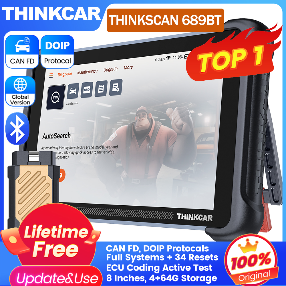 Versión global THINKCAR THINKSCAN 689BT Herramienta de diagnóstico OBD2 DOIP CANFD Prueba activa/codificación de ECU bidireccional 34 restablecimientos Actualización gratuita de por vida
