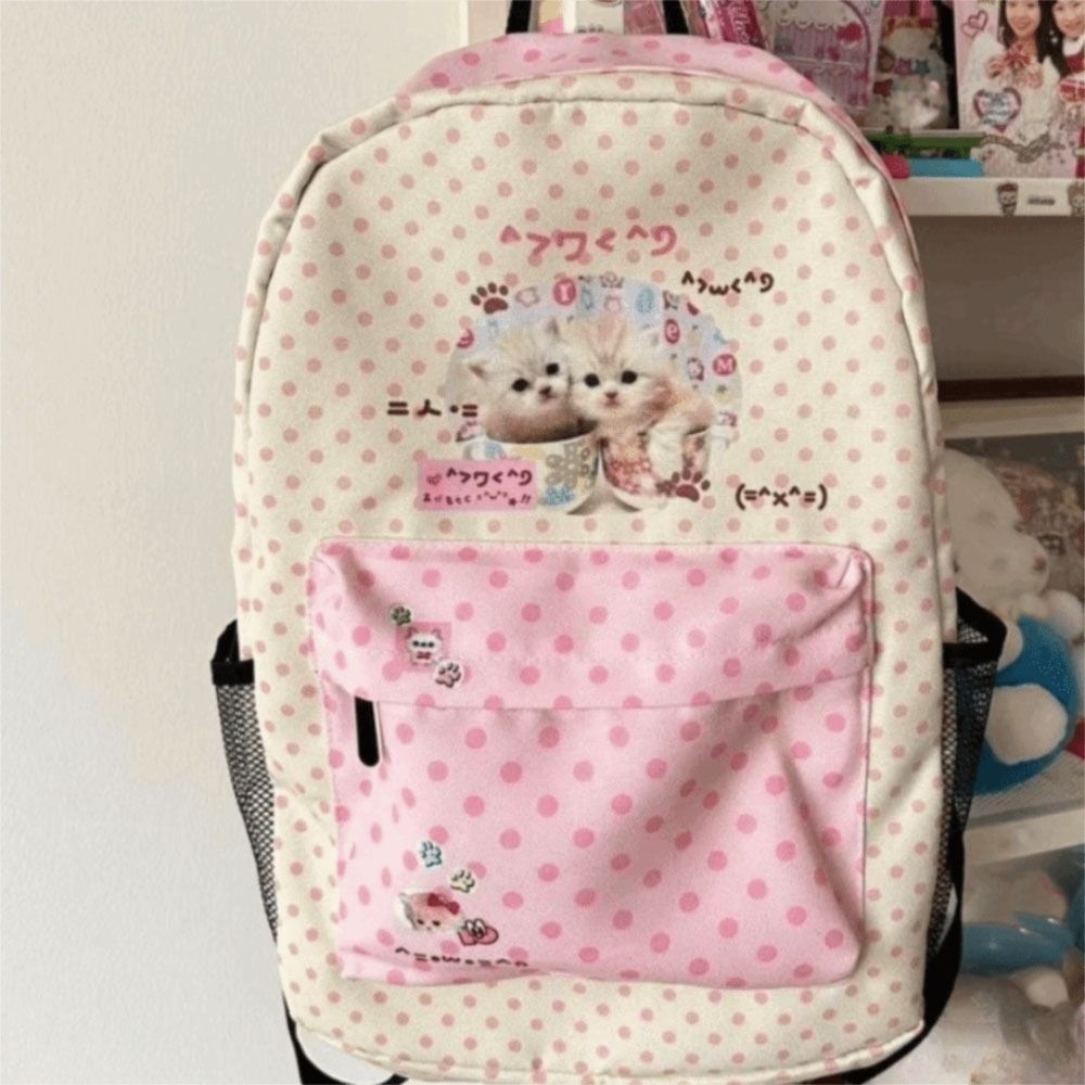 Kawaii contraste couleur chat Dot sacs à dos Patchwork haute capacité Preppy cartables sac à bandoulière étudiants