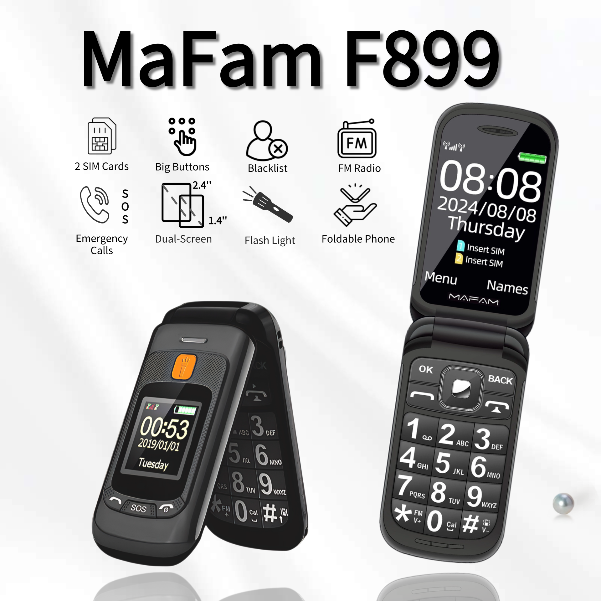 Mafam F899 cubierta pequeña doblada teléfono móvil para personas mayores pantalla Dual botón SOS llamada rápida antiarañazos precio bajo