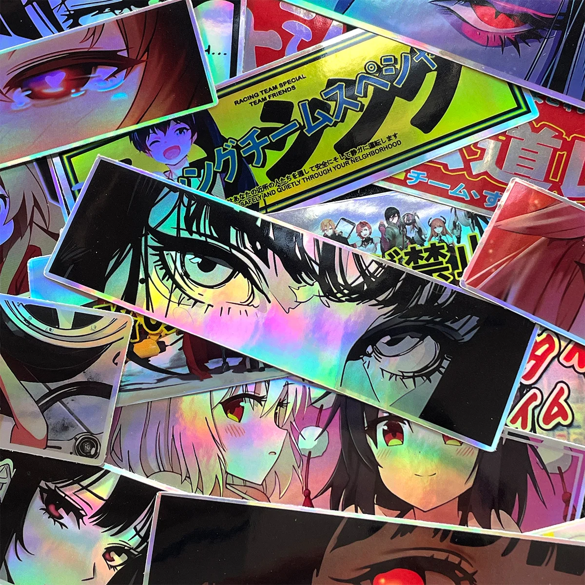 32 Adesivos de Vinil JDM Anime Girl Laser Rainbow para Moto, Scooter, Carro, Tanque de Combustível e Capacete