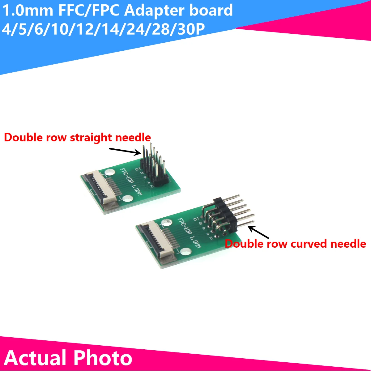 A placa adaptadora FFC/FPC é soldada ao assento de 1,0 MM 1,0-2,54 e inserida no 4P 5P 6P 8P 9P 10P 14P 15P 16P 20P 22P 24P