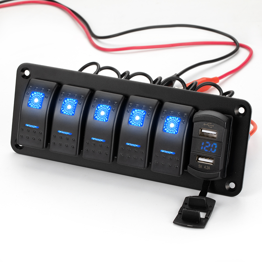 2 3 4 5 6 8 Gang 12V 24V Universal Marine Rocker Switch Panel Waterproof RV Yacht Marine Boat Car Light ON/OFF