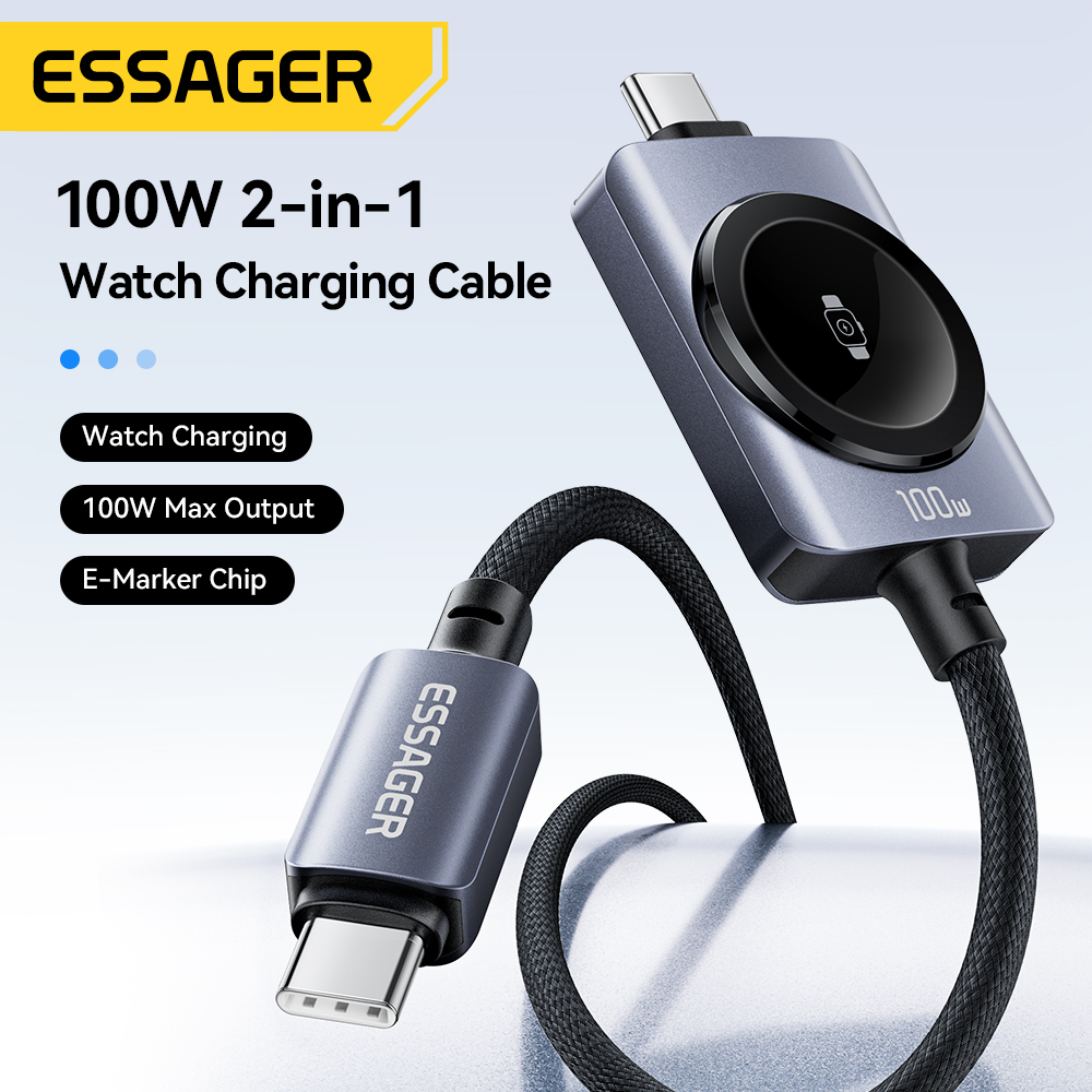 Cavo Magnetico Essager 2-in-1 da 100W per Ricarica Rapida iPhone 17/16/15/14 e Apple Watch, Accessorio di Ricarica Type-C a Type-C