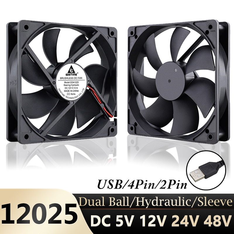 Gdstime 120 мм USB PC Вентилятор 5 В 12 В 24 В 48 В 12 см Бесщеточный охлаждающий вентилятор постоянного тока 12025 2PIN 3PIN 4PIN Шаровой вентилятор для корпуса компьютера Водонепроницаемый вентилятор