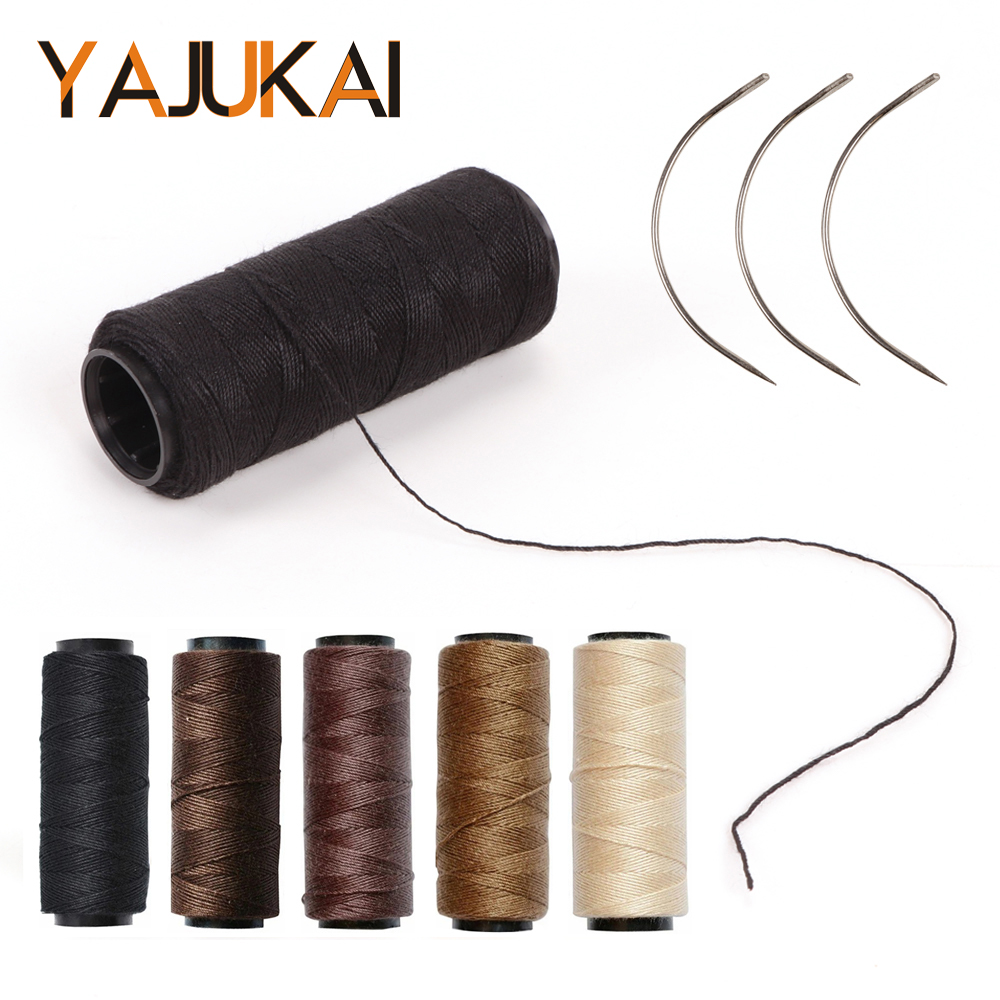 Aiguilles et fil incurvés en forme de C pour Extensions de cheveux, outils de couture de trame de cheveux, 60 mètres, fil de tissage de cheveux, accessoires de perruque, outils