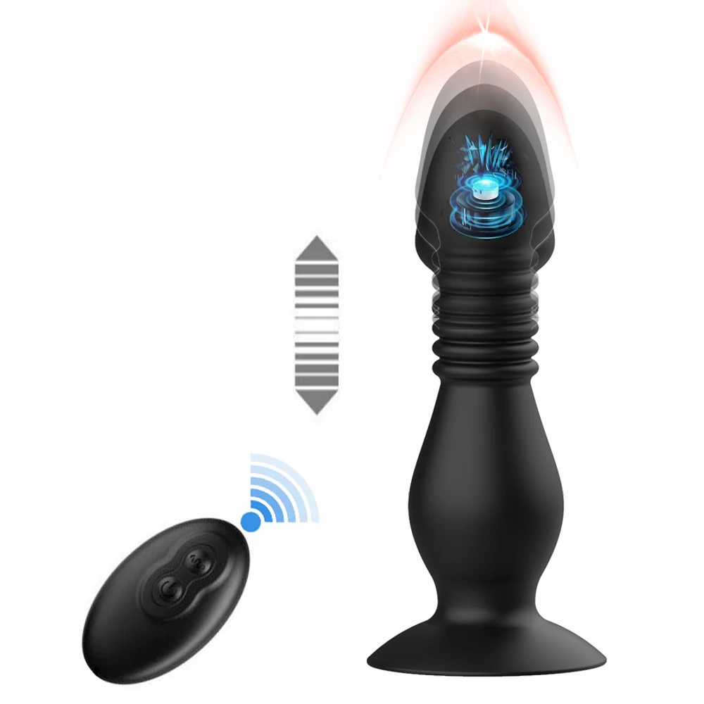 Stoßender Prostata-Massager mit Fernbedienung, 18 Geschwindigkeiten, Teleskop-Analplug, wasserdichter Silikon-Vibrator für Männer & Frauen, wiederaufladbares Sexspielzeug für Paare