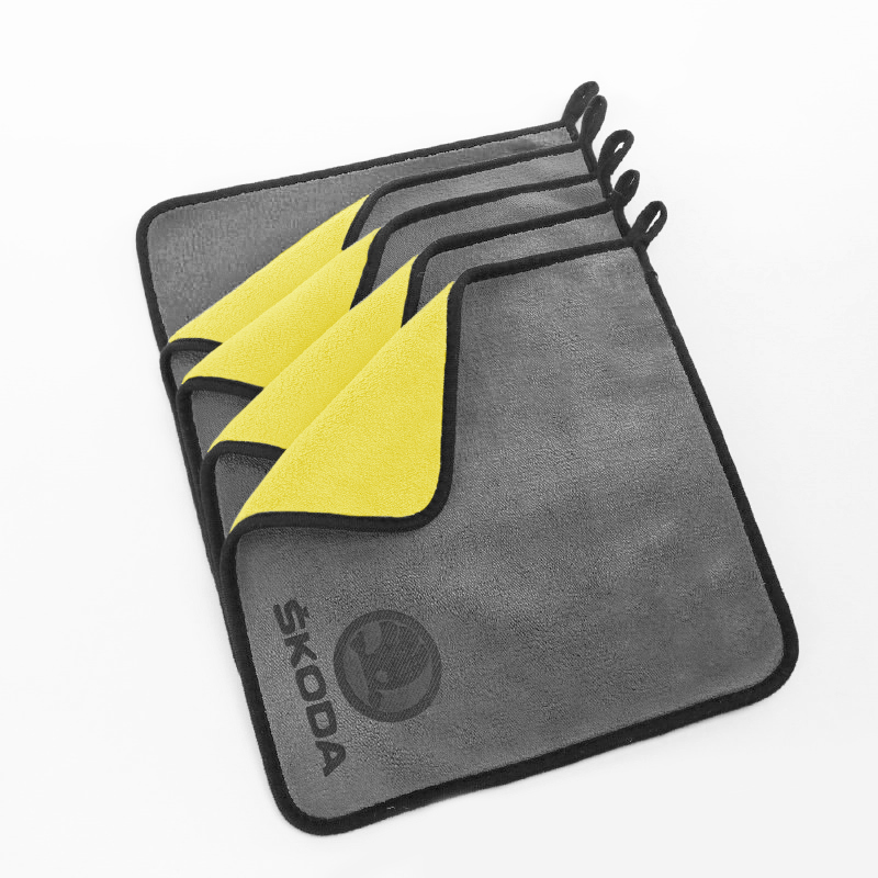Toalla de microfibra para lavado de coches, emblema automático, paño de limpieza y secado para Skoda Octavia 2 3 A5 Rapid Kodiaq Karoq Fabia Kamiq Roomster