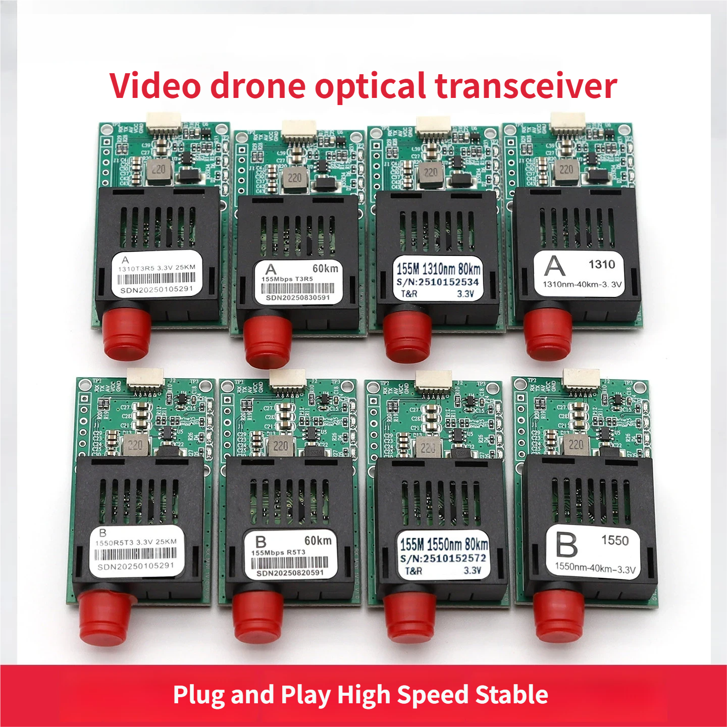 1pcs DC5.5-26V TTL Optical Transceiver Module for Sky and Ground UAV Optical Terminal TTL to Fiber AB Ends