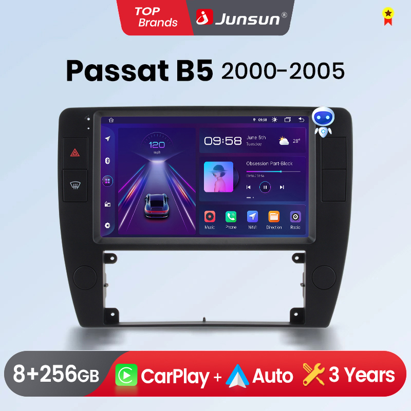 Junsun-Radio con GPS para coche, reproductor Multimedia con Android, CarPlay, inalámbrico, para Passat B5 2000 2002 - 2005