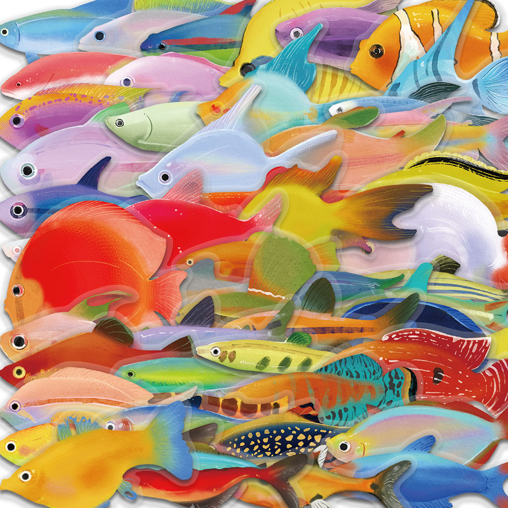 Autocollants transparents poisson, étiquette Graffiti pour ordinateur portable, salon, Scrapbook, Skateboard, bagages, Art, étanche, pour téléphone, 50 pièces