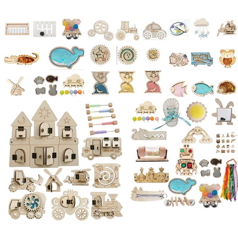 Juguetes de madera Montessori para bebé, tablero ocupado, reloj de actividad, zapato, reloj de arena, nube, cocodrilo, avión, tablero a juego, juguetes educativos