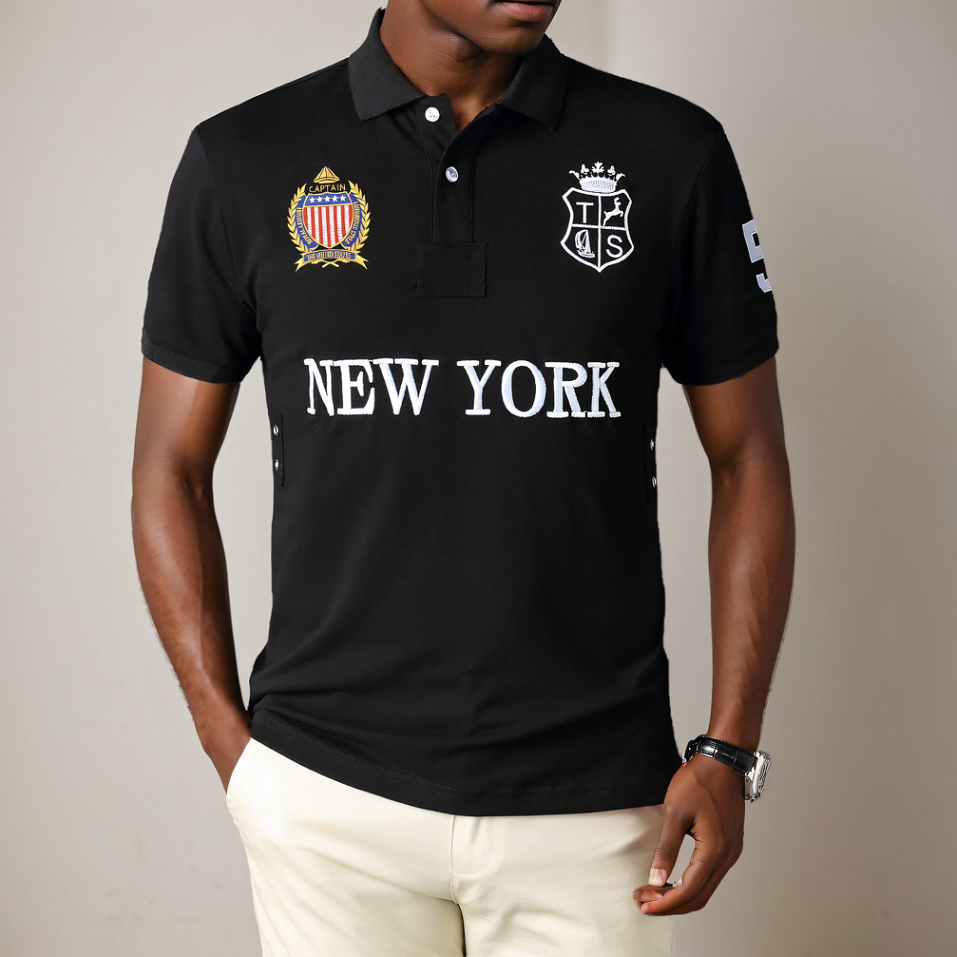 Мужская рубашка-поло США Нью-Йорк, королевский синий цвет, короткий рукав, повседневная, спортивная, для вечеринок, высококачественная, хлопковая, с вышивкой, люксовая, контрастные цвета, оригинальный дизайн