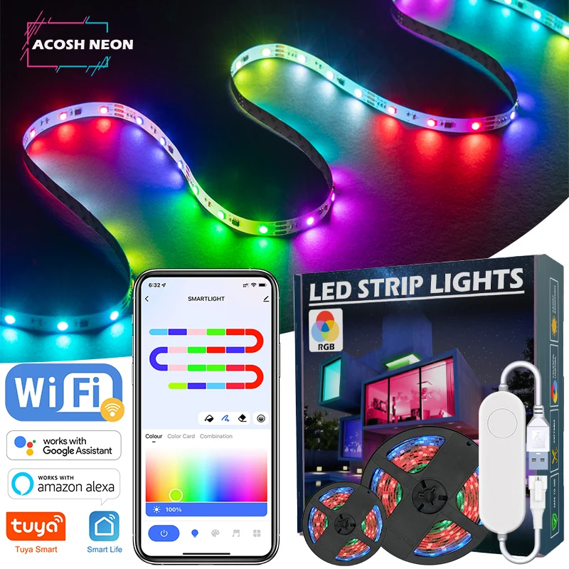 Tuya Led Strip Verlichting WS2812 Rgbic Adresseerbare Strip Licht Met Chasing Effect Wifi Usb 5V Smartlife Dreamcolor Voor Tv slaapkamer
