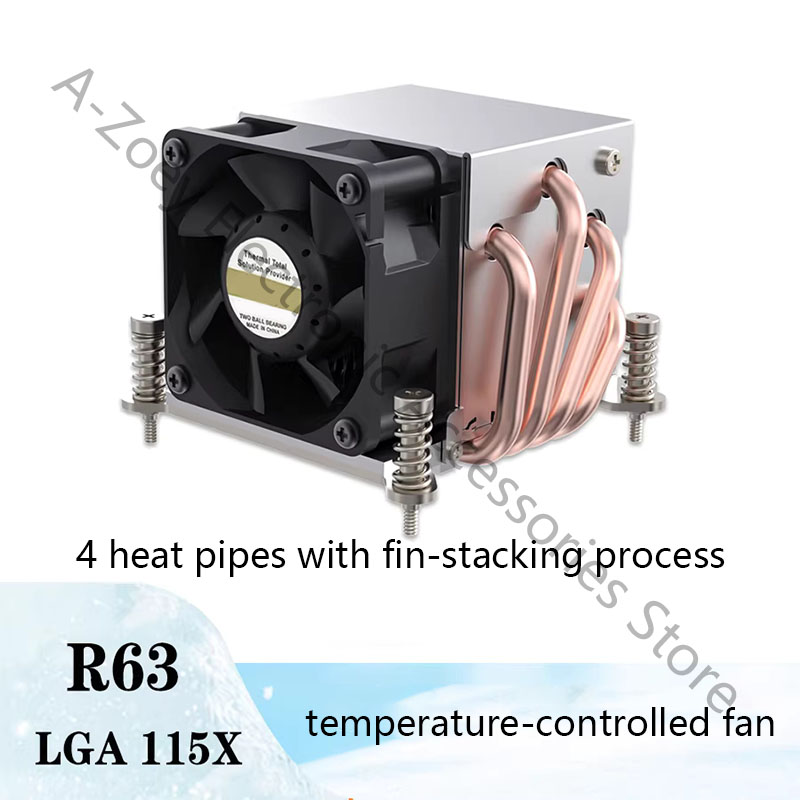 Новый универсальный бесшумный воздушный кулер для процессора INTEL 4 Heat Pipe Universal 2U Server с тепловым радиатором 75*75 мм R63 для i9-900K 1151 LGA 115X