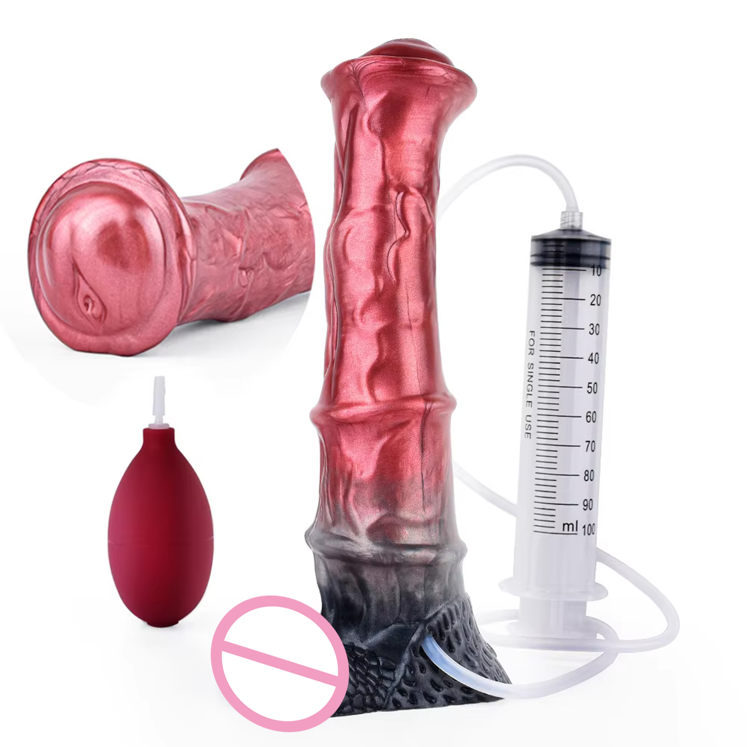 YOCY Dildo Kuda Penis Kuda yang Dapat Ejakulasi Silikon Cair Dildo Anal Hewan Besar 3 Cincin Tebal Produk Mainan Dewasa Seksual