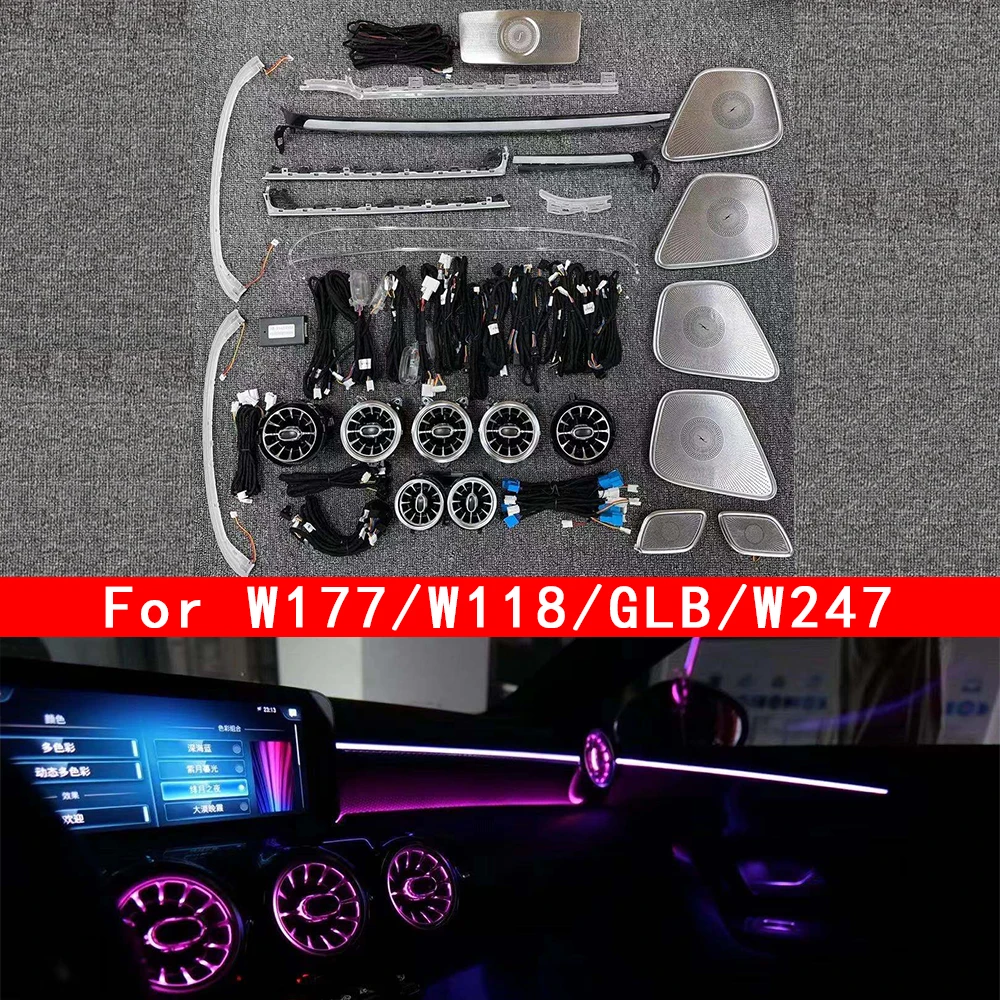 Luces LED ambientales de 64 colores para las rejillas de ventilación de Mercedes Benz W177 W118 W247 Clase A/B/CLA/GLA/GLB, lámpara RGB de decoración interior para coche, reequipamiento.
