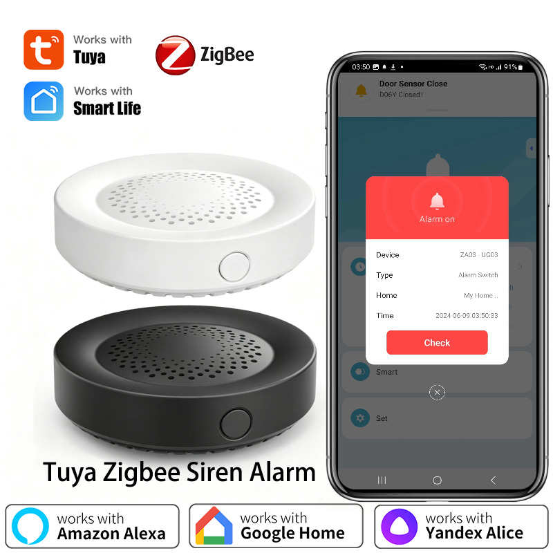 Tuya Zigbee Buzzer Alarm 100 dB Lautsprecher für Smart Home Security, kompatibel mit Alexa und Yandex Alice, erfordert Tuya Zigbee Hub