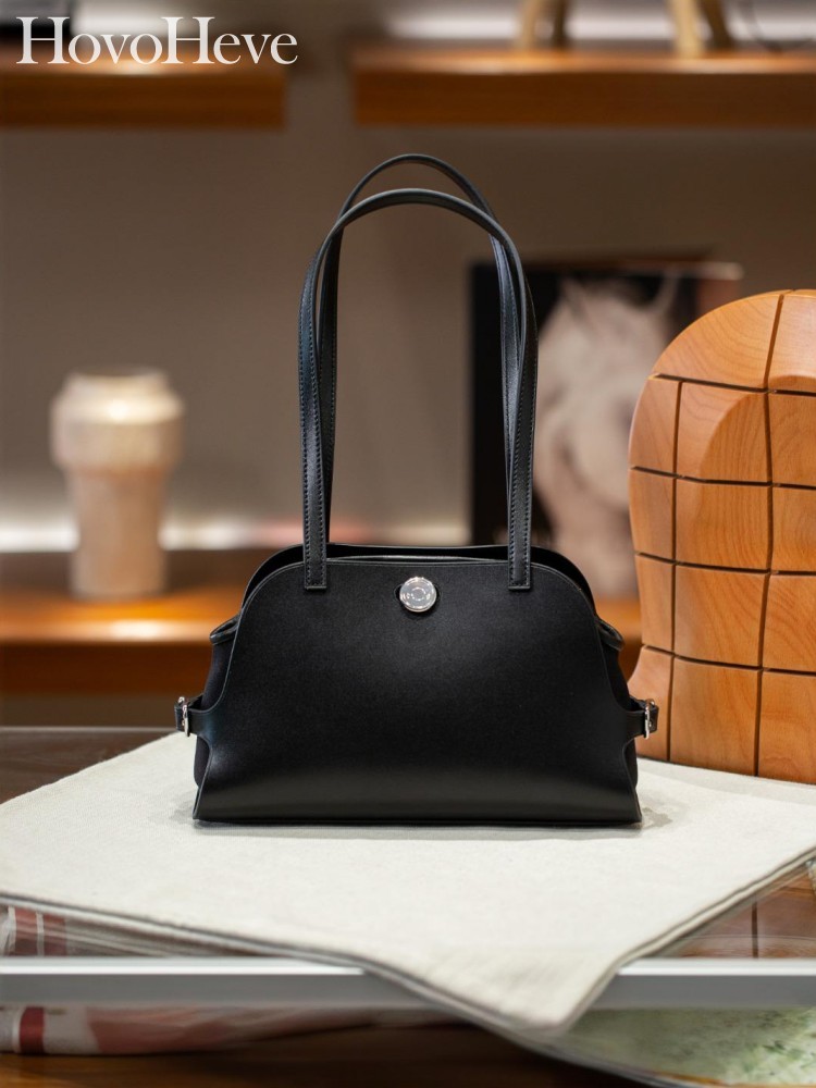 Bolsa de Ombro Vintage Elegante para Mulheres, Cor Sólida, com Fivela, em Couro Genuíno, Moda Feminina, Bolsa de Mão