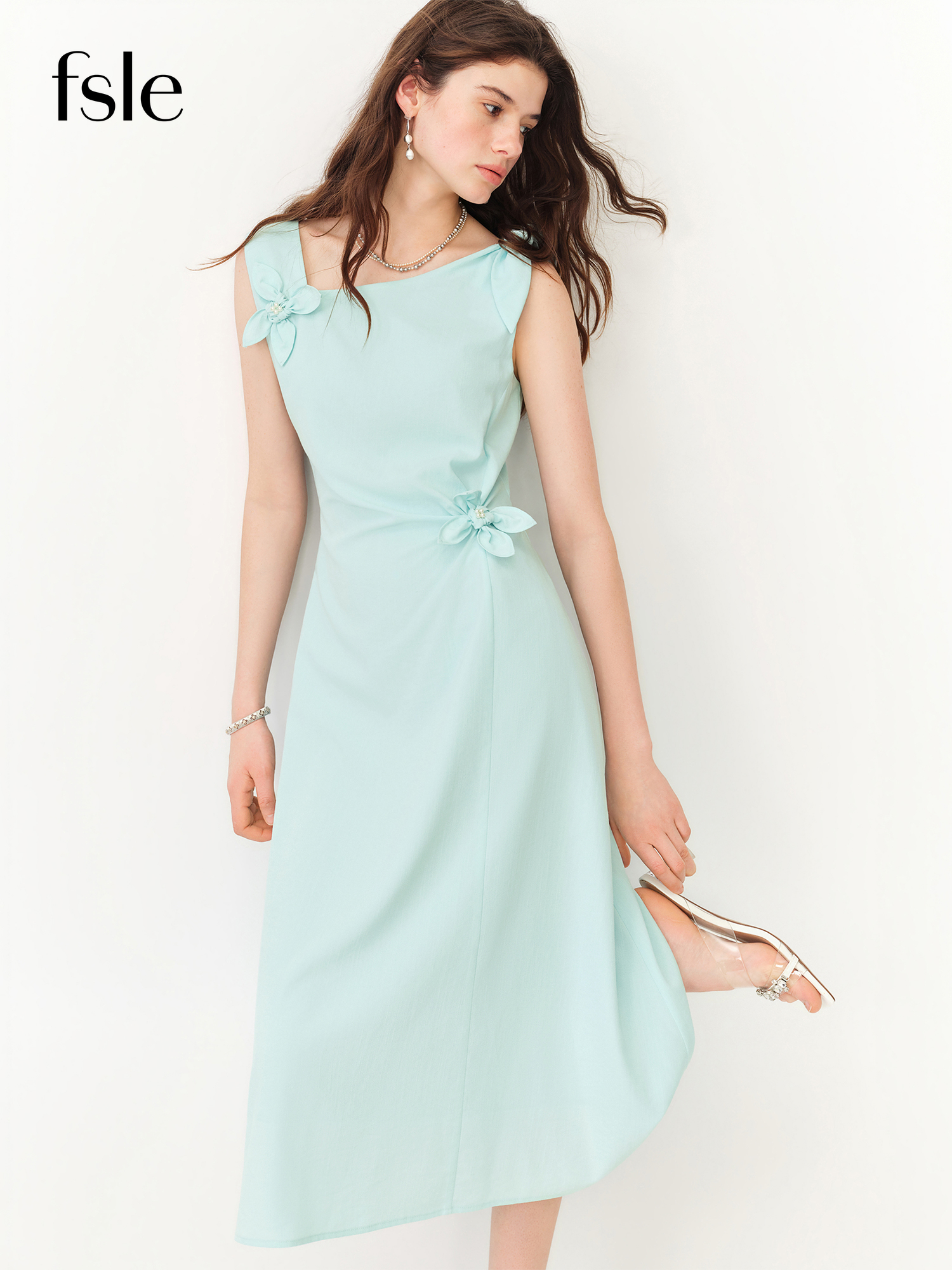 FSLE【L'amour Series】Zomerjurk voor dames in Franse stijl met spaghettibandjes, elegante jurk met taille-accentuerende maxi-coquette, moeiteloze stijl
