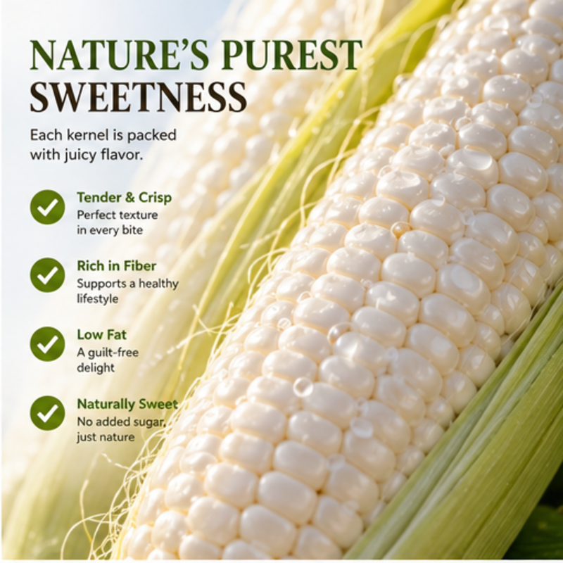 Opción saludable para la familia: Maíz N47 cultivado en tierra negra rica en nutrientes. Varios sabores disponibles, sin OMG ni aditivos. Textura suave y jugosa y dulzura natural pura.