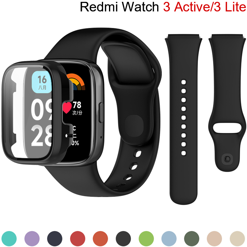 Original Silicone Strap+Case For Xiaomi Redmi Watch 3 Active smartwatch Wristband Sport Bracelet correa Redmi watch 3 Lite Band