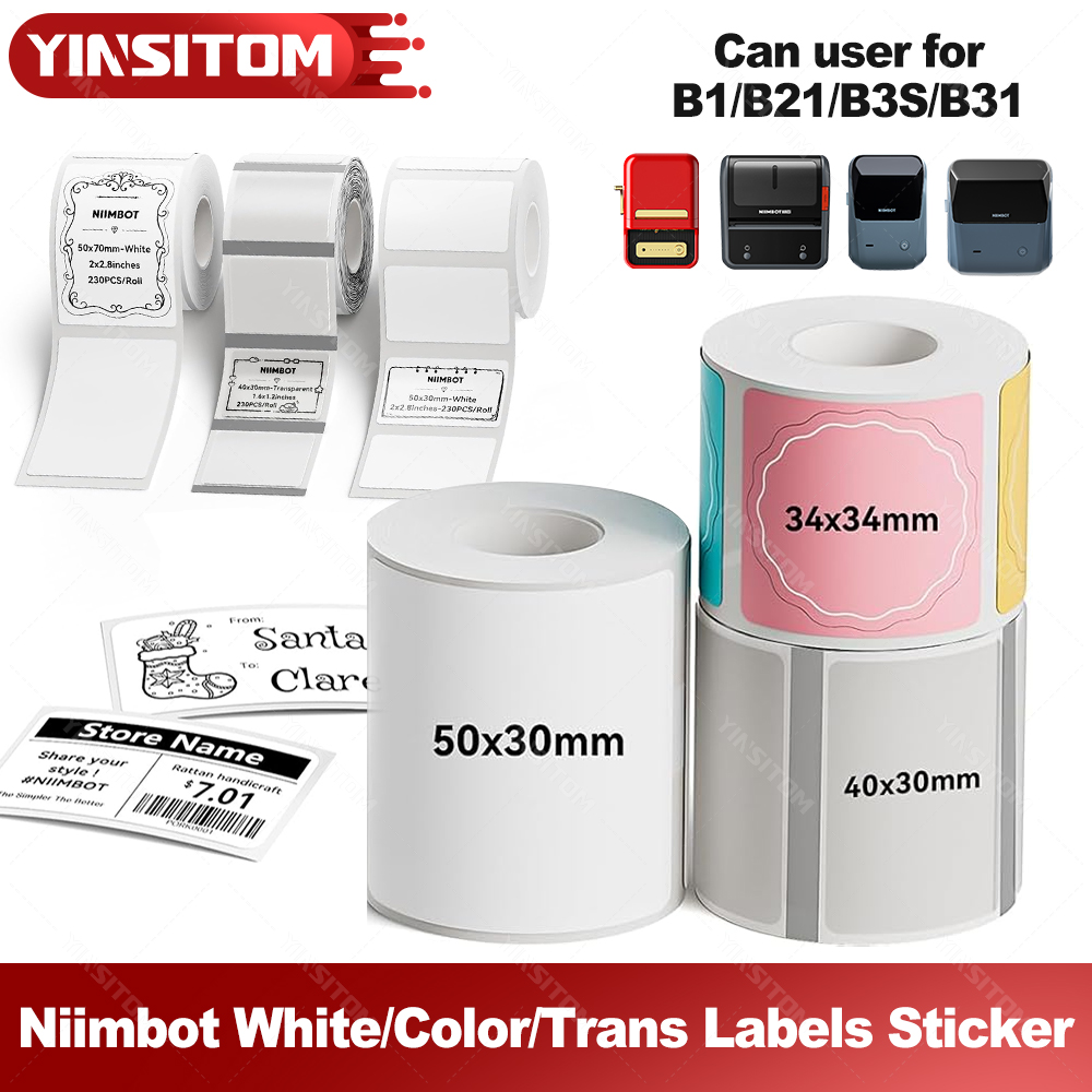 Rouleau de papier adhésif thermique autocollant Niimbot blanc/couleur/Transparent 30-50mm pour imprimante Portable Niimbot B1 B21S B21PRO