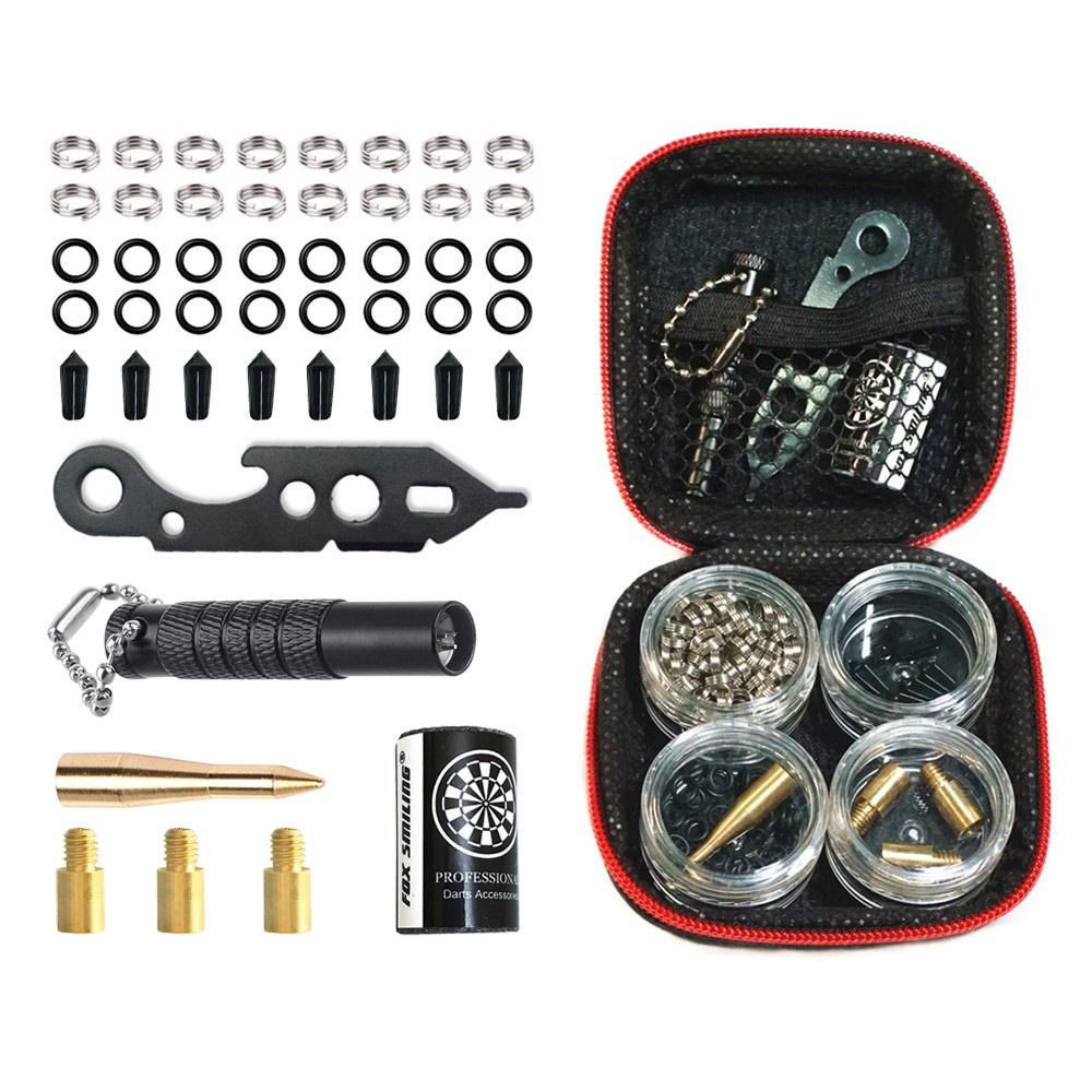FOX SMILING 145-delige dartaccessoireset met stalen rubberen O-ring, steenslijper Dartreparatietool Dart Flight Protector
