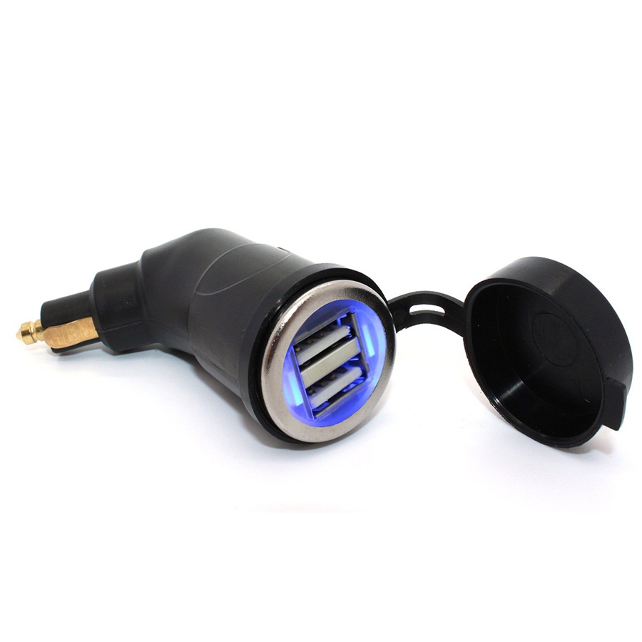 Adaptador de alimentação curvo 3.3a para motocicleta, carregador usb duplo à prova d'água para bmw hella din, tomada para motocicleta, carregador usb duplo para telefone