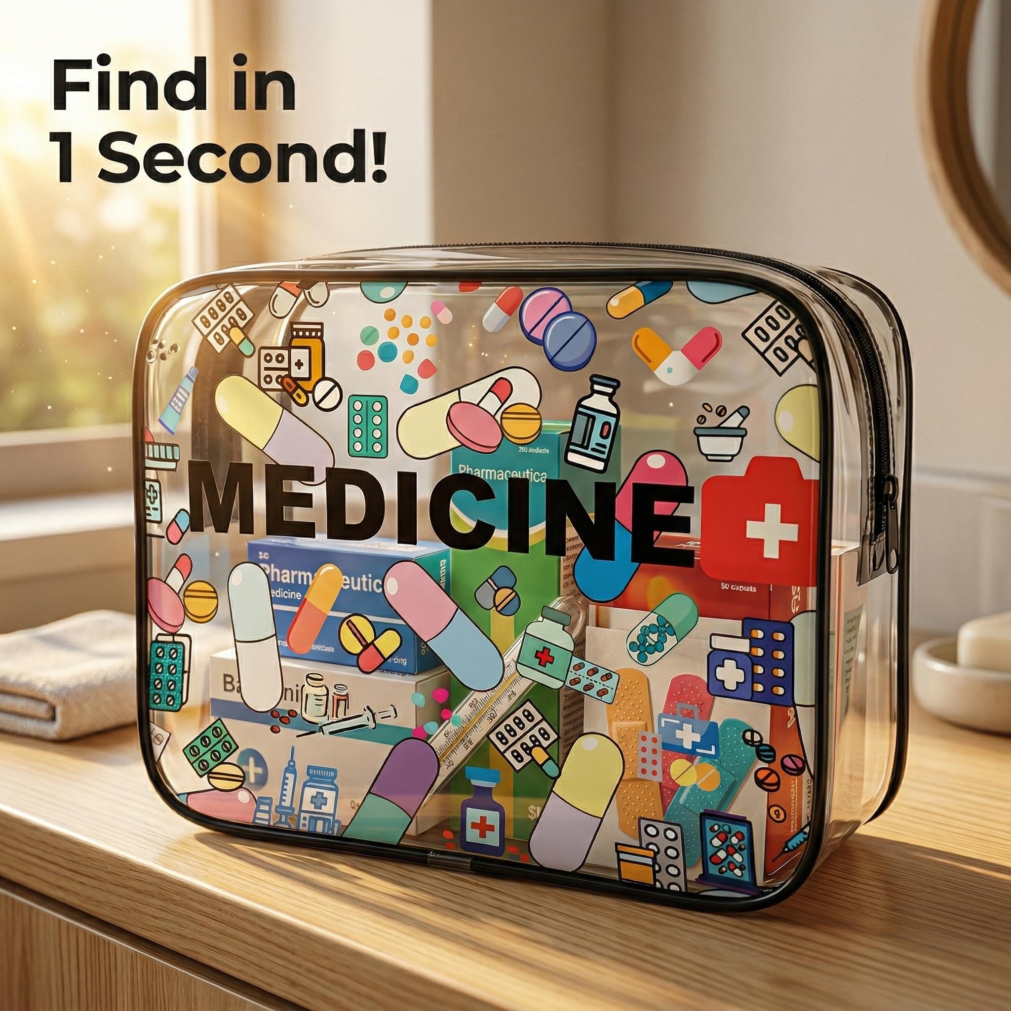 1PC Borsa per medicinali in PVC trasparente, custodia da viaggio per il pronto soccorso, borsa da viaggio impermeabile trasparente per cosmetici, organizer per trucchi, borsa da toilette con cerniera per donna