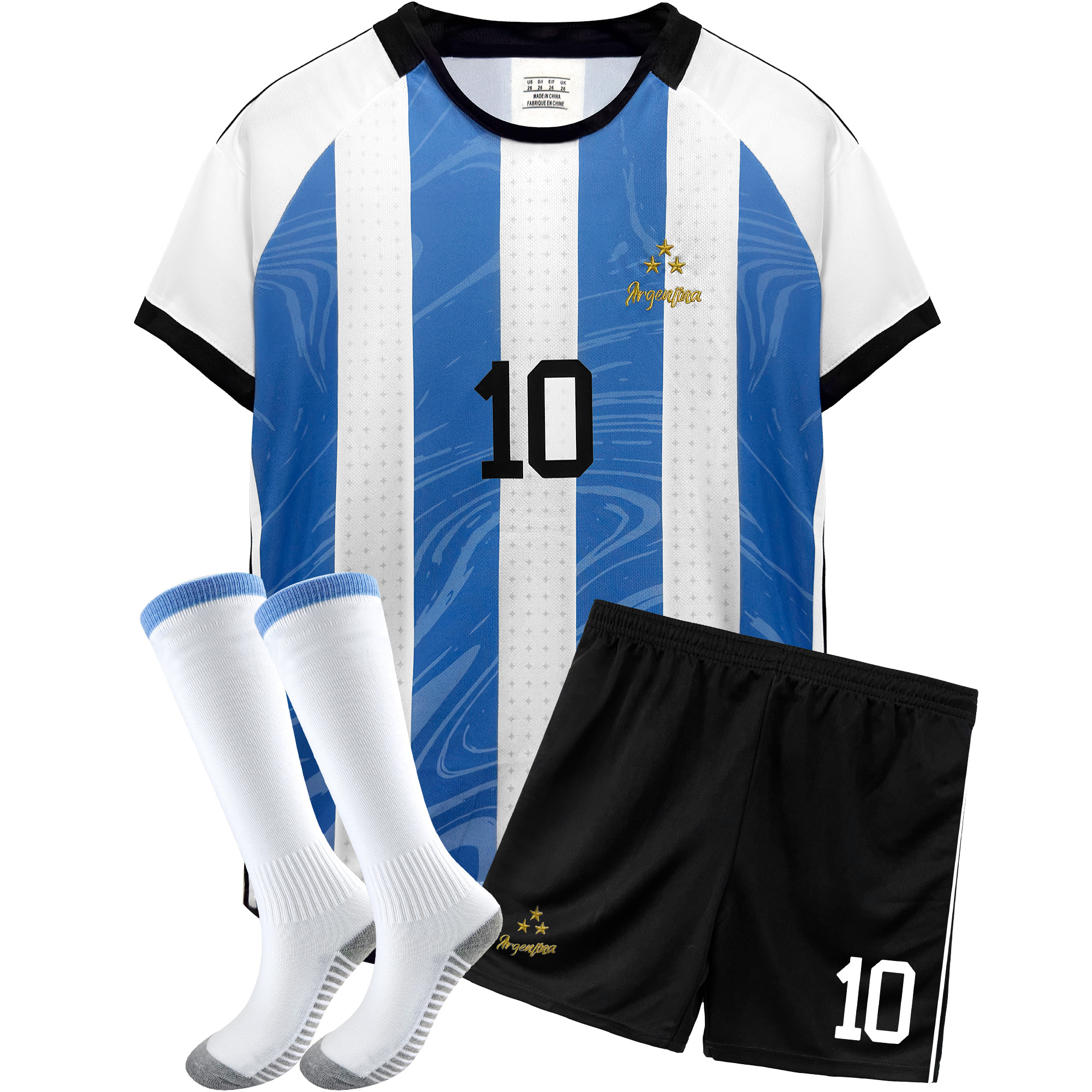 Camisa de futebol infantil azul # 10 camisas esportivas para crianças e jovens, roupas de treinamento de futebol para 4 a 14 anos