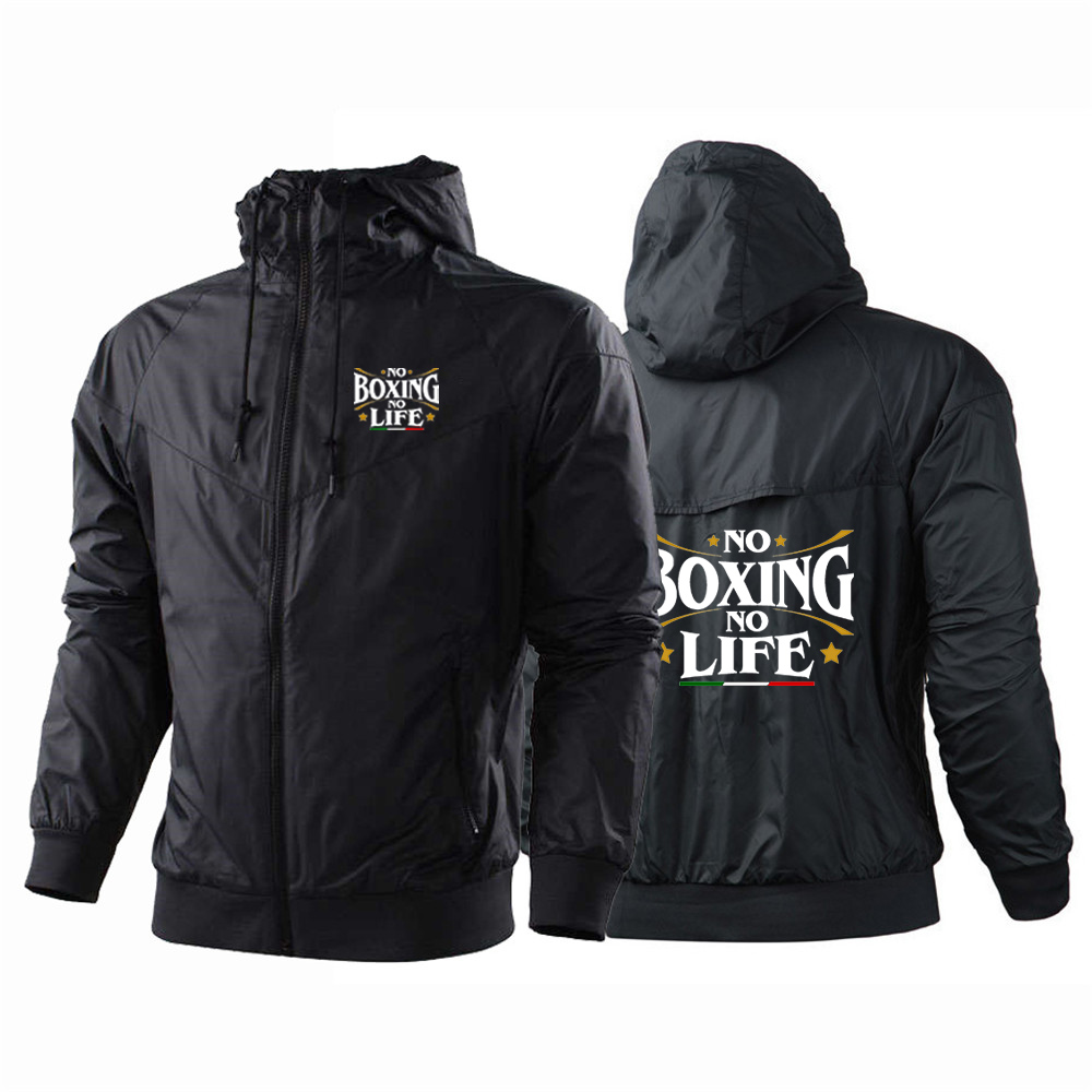 2025 sem boxe sem vida ginásio masculino primavera e outono fino à prova de vento casual com capuz cor combinando moda impressão blusão casaco