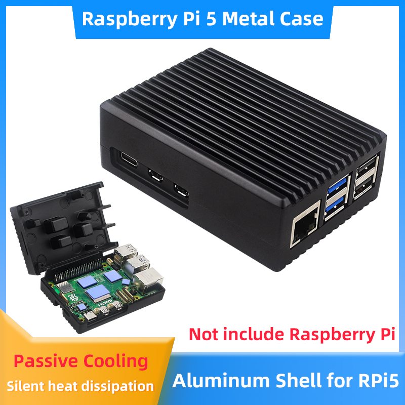 Raspberry Pi 5 Caja de aluminio Refrigeración pasiva Carcasa de metal blindado Disipación de calor silenciosa para RPI5 Pi5