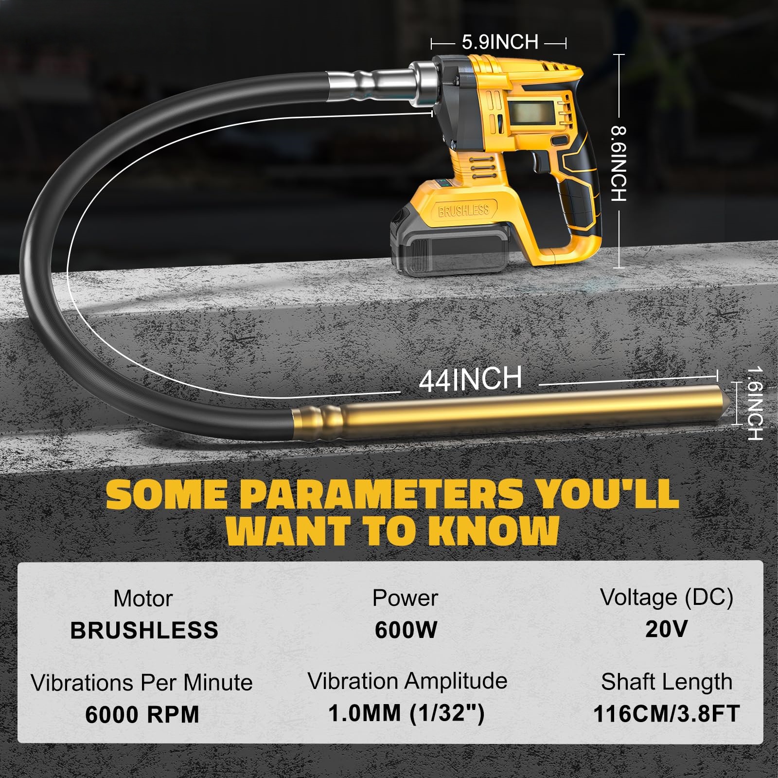 brushless Cordless 6000rpm 600wPortable Wireless Charging Concrete Vibrator Tool compatible with dewalt 20V battery power tools