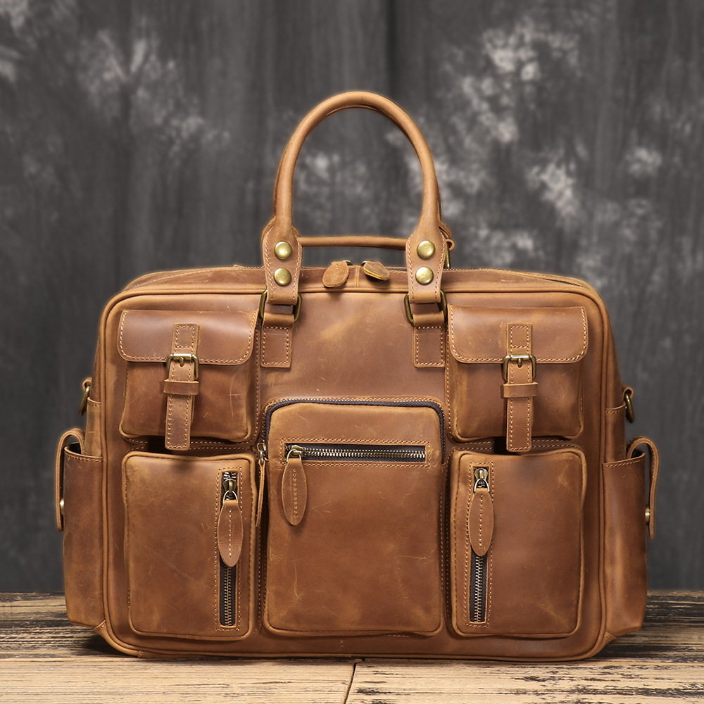 Neue Vintage-Umhängetasche mit großem Fassungsvermögen, modische Business-Herren-Aktentasche aus Crazy Horse-Leder, 17-Zoll-Laptoptasche