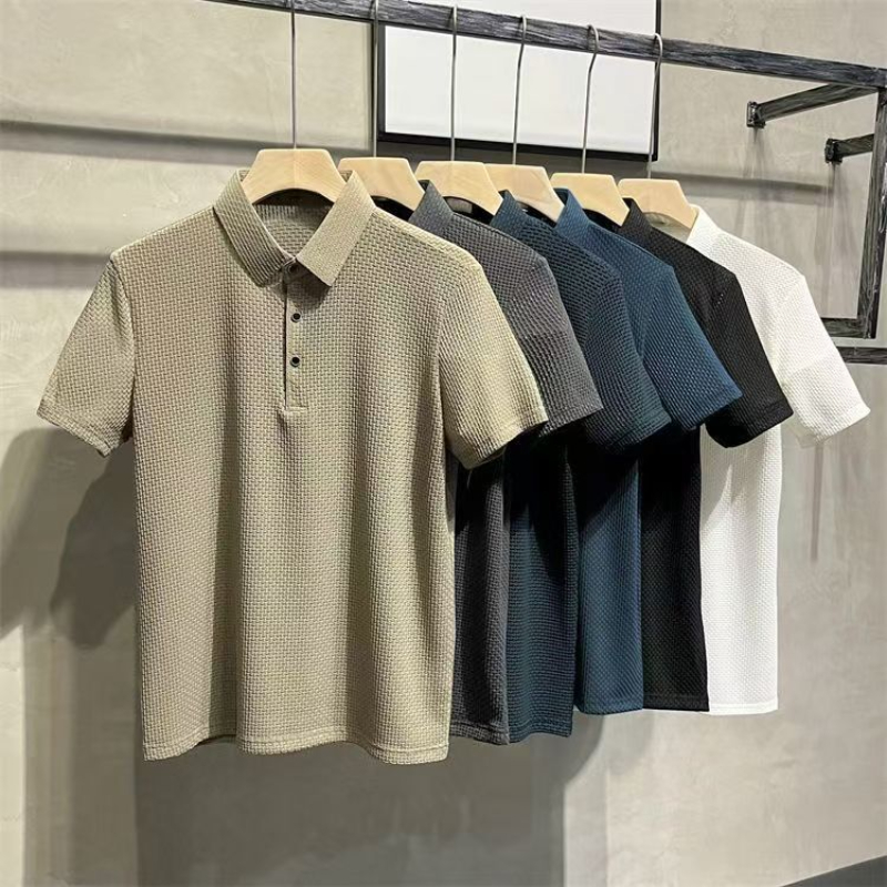 Business Casual Sweat-absorbing Top Brand Clothes Summer New Men's Short Sleeve T-shirt Ice Silk Cool and Breathable POLO Shirt