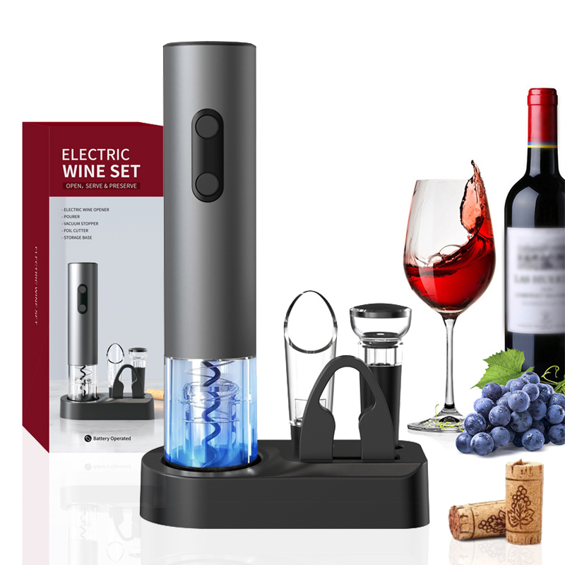 Abridor de vino eléctrico, juego de regalo, sacacorchos automático con cortador de papel de aluminio, abridor de botellas con batería de botón de un solo clic para cocina, Bar y fiesta