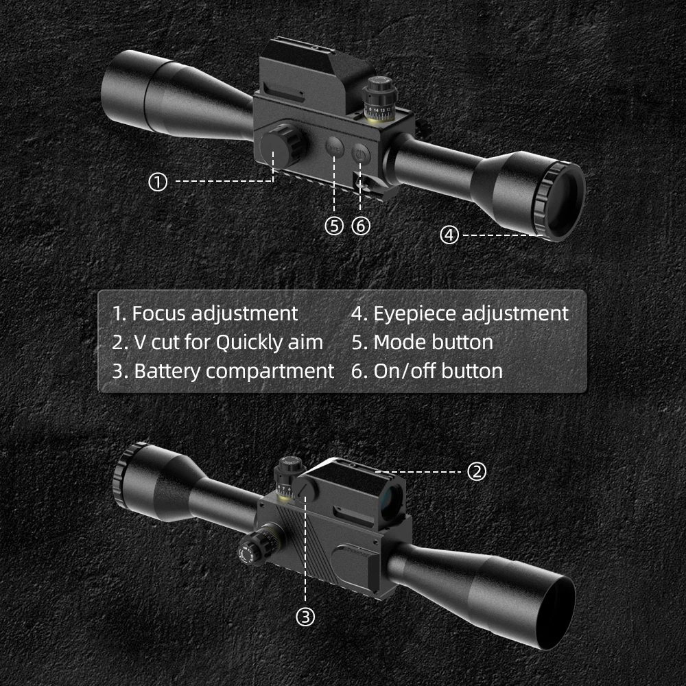 Mira láser pequeña para caza, telescopio 6x, 6,67mm de diámetro de pupila de salida, alta transmitancia de luz, largo alcance